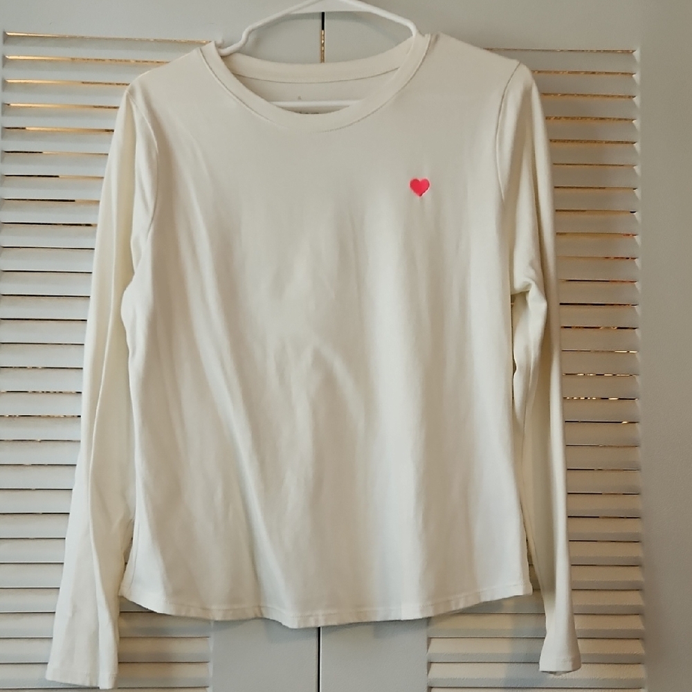 a new day Cream Long Sleeve Tee with Pink Heart